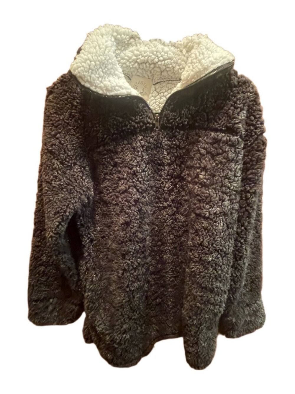 Fantastic Fawn Sherpa Quarter Zip Pullover S Charcoal Gray Cream Teddy